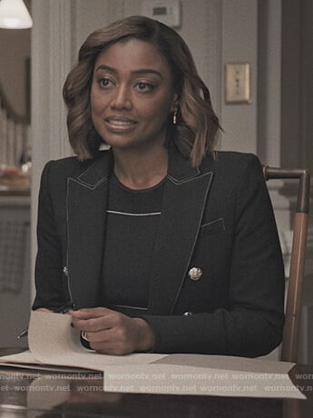 Daisy’s navy contrast blazer on Madam Secretary