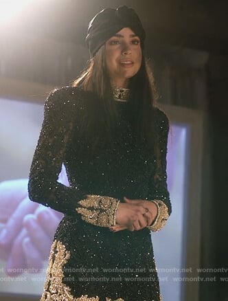 Ava’s black embellished mini dress on Pretty Little Liars The Perfectionists
