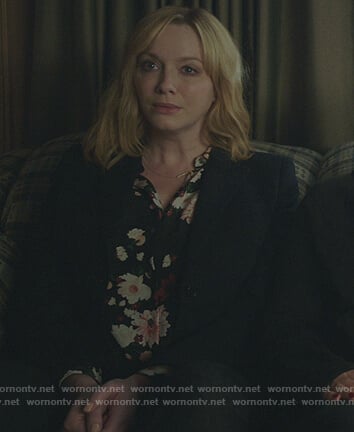 Beth’s black floral print blouse on Good Girls