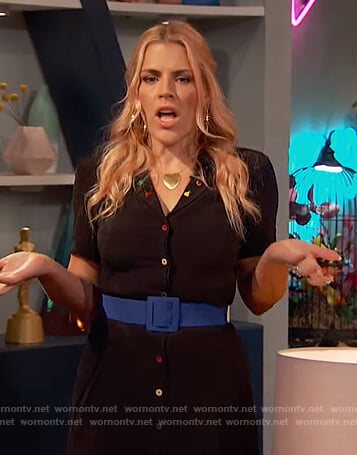 Busy’s black multicolored trim dress on Busy Tonight