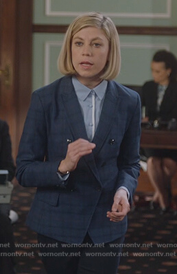 Kate’s blue plaid blazer and contrast blouse on For the People