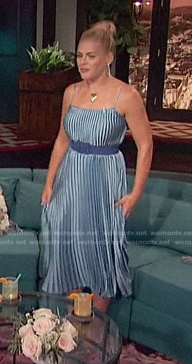 Busy’s blue pleated slip dress on Busy Tonight