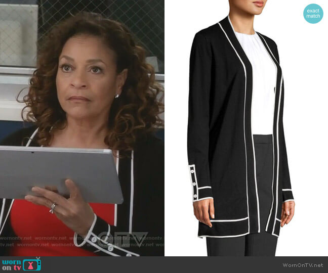 Calvin Klein Contrasting Piped Cardigan worn by Catherine Avery (Debbie Allen) on Greys Anatomy
