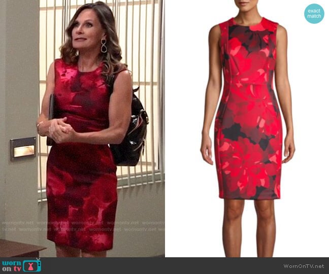 Calvin Klein Floral Sleeveless Sheath Dress worn by Lucy Coe (Lynn Herring) on General Hospital