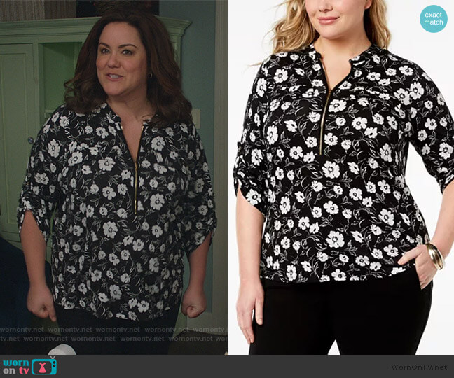 Calvin Klein Plus Size Zip-Front Shirt worn by Katie Otto (Katy Mixon) on American Housewife