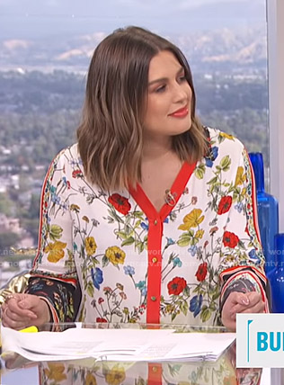Carissa’s white floral blouse on E! News Daily Pop