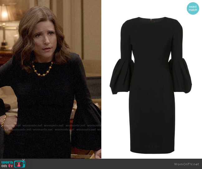 Carolina Herrera Pleated Bell Sleeve Dress worn by Selina Meyer (Julia Louis-Dreyfus) on Veep