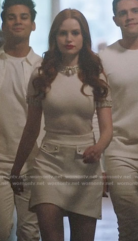 Cheryl’s white pearl embellished top on Riverdale