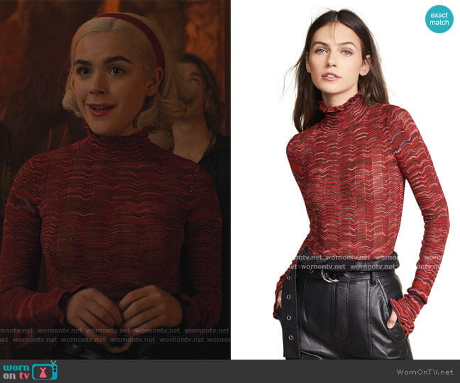 Cinq a Sept Eliana Sweater worn by Sabrina Spellman (Kiernan Shipka) on Chilling Adventures of Sabrina