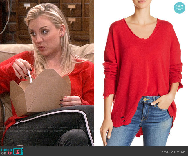 Current/Elliott The Destroyed Drop-Shoulder Sweater worn by Penny Hofstadter (Kaley Cuoco) on The Big Bang Theory