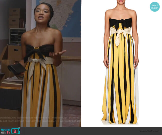 Derek Lam Accordion-Pleated Crepe Strapless Gown worn by Kat Edison (Aisha Dee) on The Bold Type