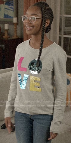Diane’s LOVE sequin sweater on Black-ish