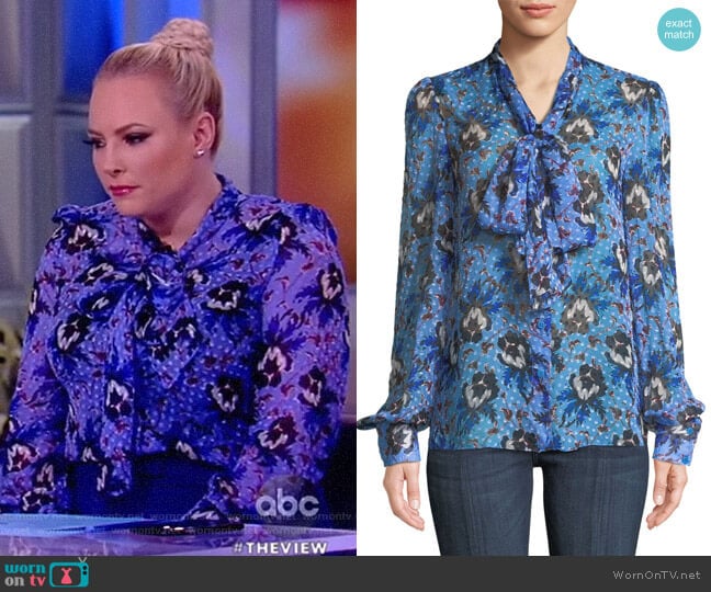 Diane von Furstenberg Lanie pussy-bow floral-print flocked silk-blend chiffon blouse worn by Meghan McCain on The View