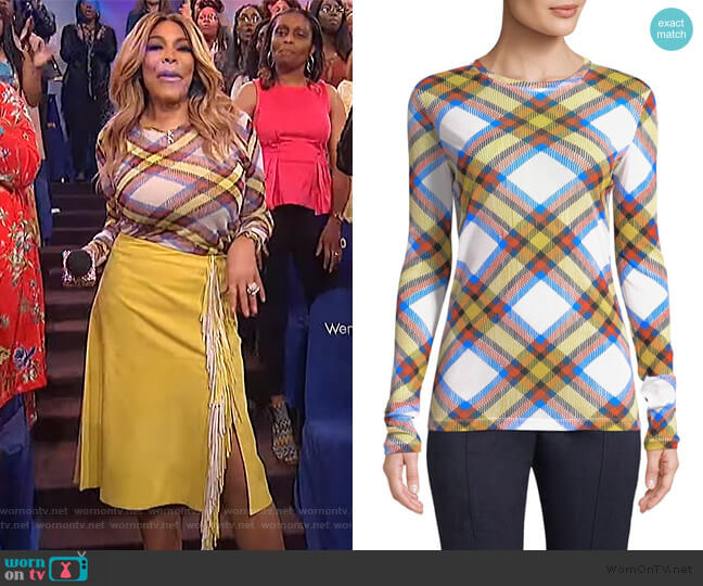 Diane von Furstenberg Plaid-Print Pullover worn by Wendy Williams on The Wendy Williams Show