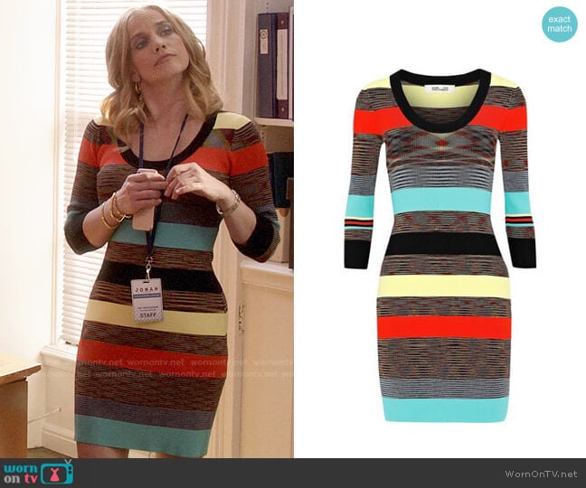 Diane von Furstenberg Striped ribbed-knit mini dress worn by Amy Brookheimer (Anna Chlumsky) on Veep