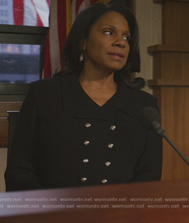 Liz’s black double breasted jacket on The Good Fight
