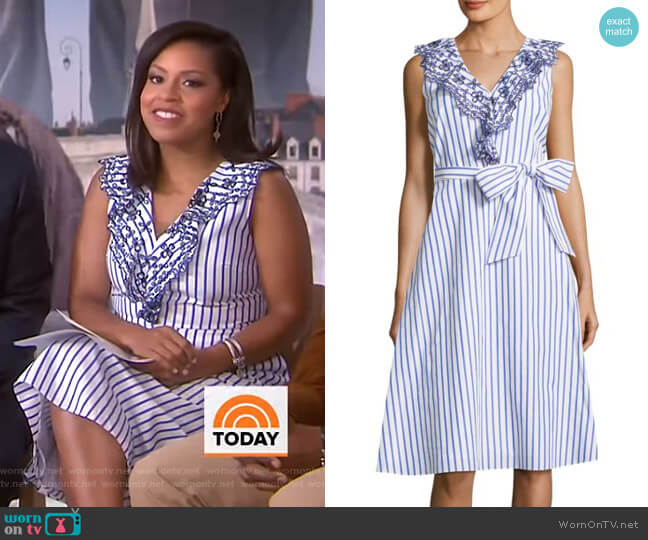 Draper James Stripe Eyelet Ruffle Cotton Dress worn by Sheinelle Jones on Today