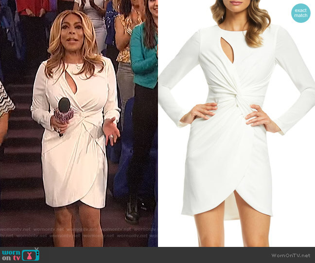 Dress the Population Coby Twisted Faux Wrap Cocktail Dress worn by Wendy Williams on The Wendy Williams Show