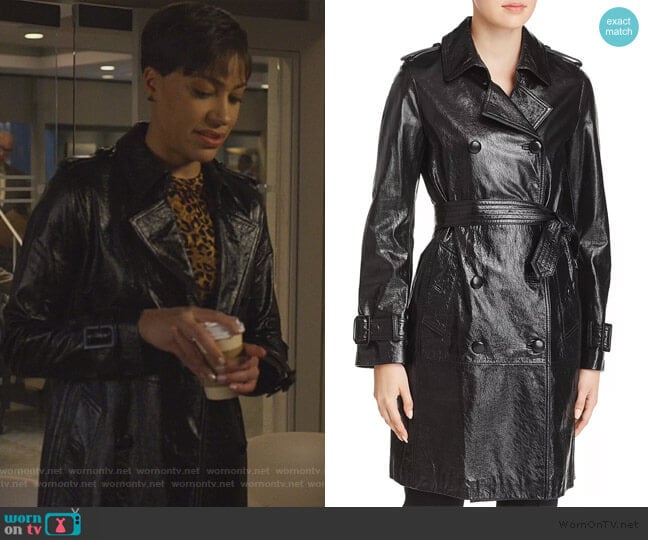 Elie Tahari Natania Leather Trench Coat worn by Lucca Quinn (Cush Jumbo) on The Good Fight