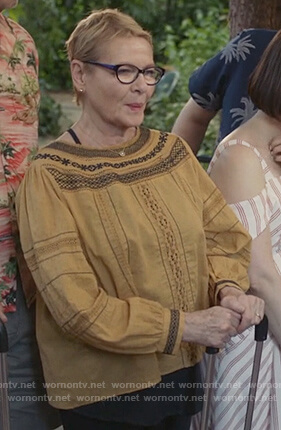 Joan’s embroidered blouse on Life in Pieces