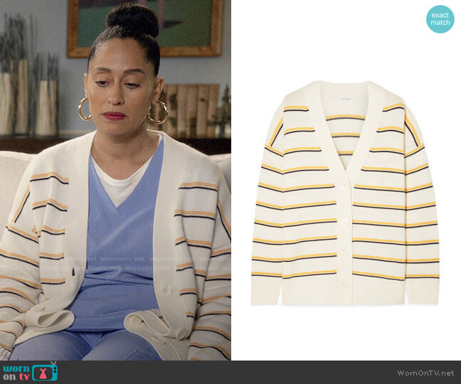 Equipment Elder Striped Cardigan worn by Rainbow Johnson (Tracee Ellis Ross) on Black-ish
