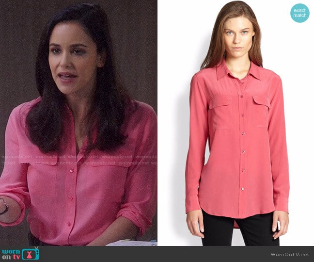 Equipment Slim Signature Silk Blouse worn by Amy Santiago (Melissa Fumero) on Brooklyn Nine-Nine