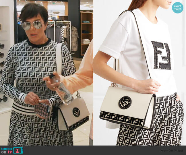 Fendi Kan I flocked leather shoulder bag worn by Kris Jenner on Keeping Up with the Kardashians