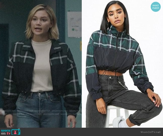 Forever 21 Colorblock Plaid Cropped Windbreaker worn by Tandy Bowen (Olivia Holt) on Cloak and Dagger
