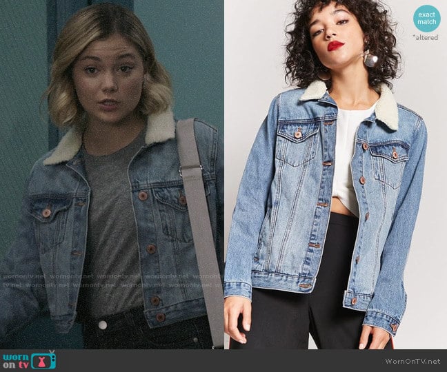 Forever 21 Faux Shearling Lined Denim Jacket worn by Tandy Bowen (Olivia Holt) on Cloak and Dagger