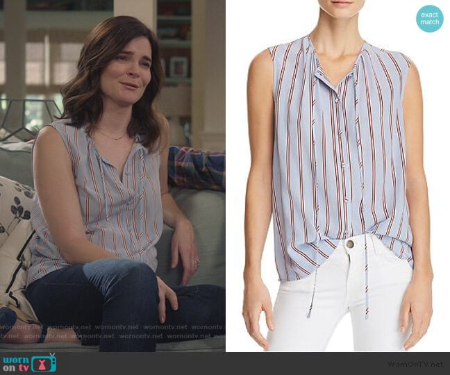 Frame Striped Silk Top worn by Heather Hughes (Betsy Brandt) on Life in Pieces