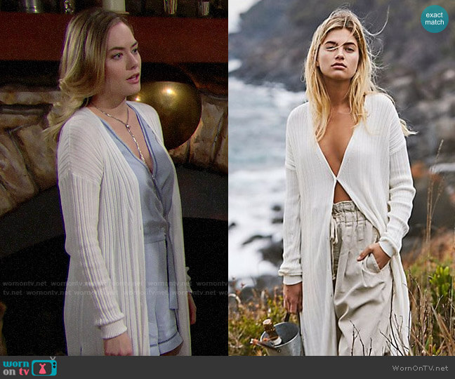 Free People Skinny Mini Cardi worn by Hope Logan (Annika Noelle) on The Bold and the Beautiful