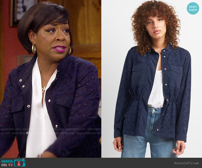 Gap Floral Eyelet Utility Jacket worn by Tina Butler (Tichina Arnold) on The Neighborhood