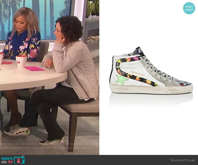 Golden Goose Slide Sneakers worn by Sara Gilbert on The Talk