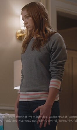 Sandra’s gray stripe trim sweater on For the People