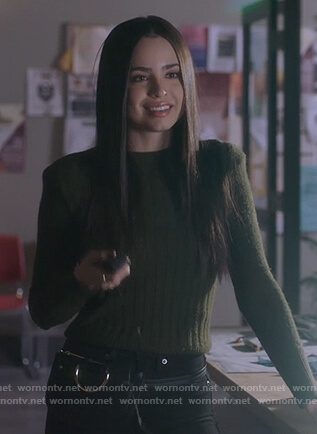 Ava’s olive ribbed sweater on Pretty Little Liars The Perfectionists