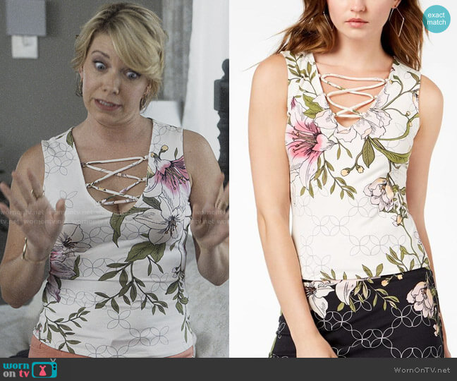 Guess Floral Strappy Top worn by Lisa Palmer (Mary Elizabeth Ellis) on Santa Clarita Diet