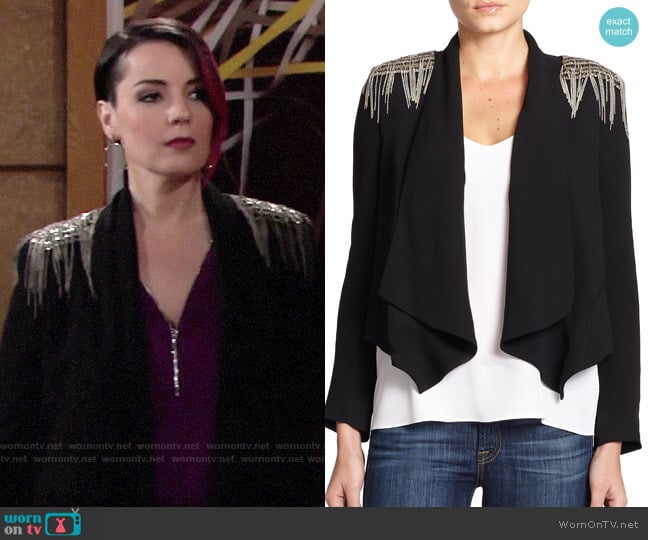 Haute Hippie Chain Fringe-Trim Silk Blazer
