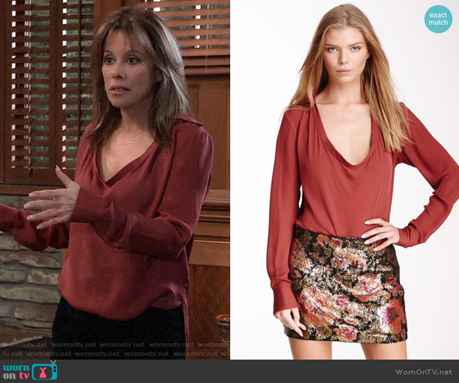Haute Hippie Cowl Neck Silk Blouse worn by Alexis Davis (Nancy Lee Grahn) on General Hospital