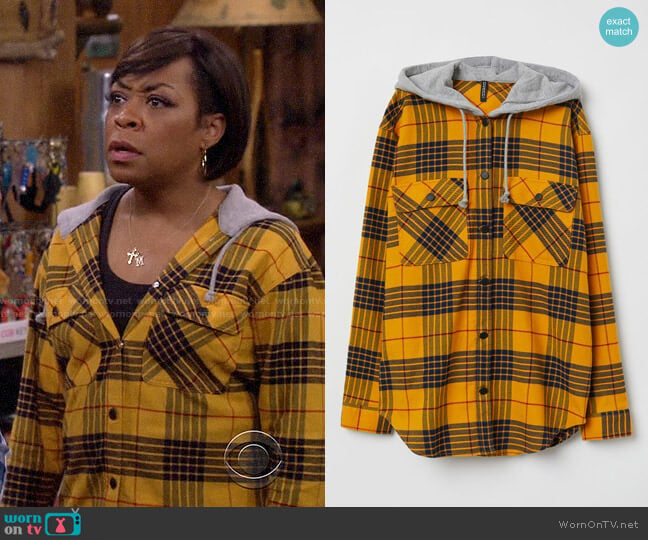 H&M Hooded Shirt in Yellow / Black Plaid worn by Tina Butler (Tichina Arnold) on The Neighborhood