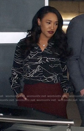 Iris’s black and white printed shirt on The Flash