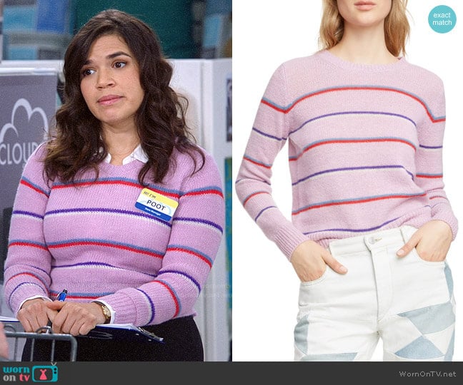 Etoile Isabel Marant Gian Striped Sweater in Lilac worn by Amy (America Ferrera) on Superstore