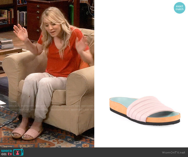 Isabel Marant Hellea Slide Sandals worn by Penny Hofstadter (Kaley Cuoco) on The Big Bang Theory