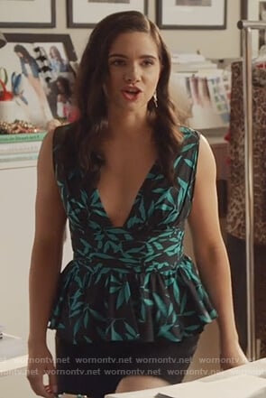 Jane’s black floral peplum top on The Bold Type