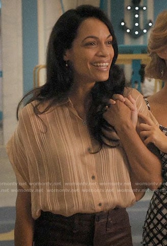 JR’s sheer striped button down top on Jane the Virgin