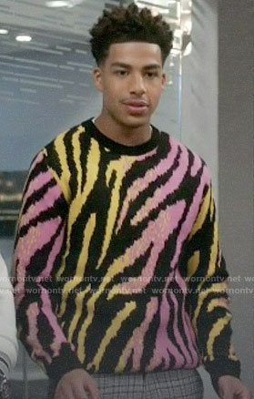 Junior’s pink and yellow tiger stripe sweater on Black-ish