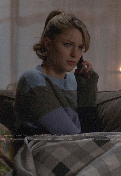Kara’s purple and blue striped sweater