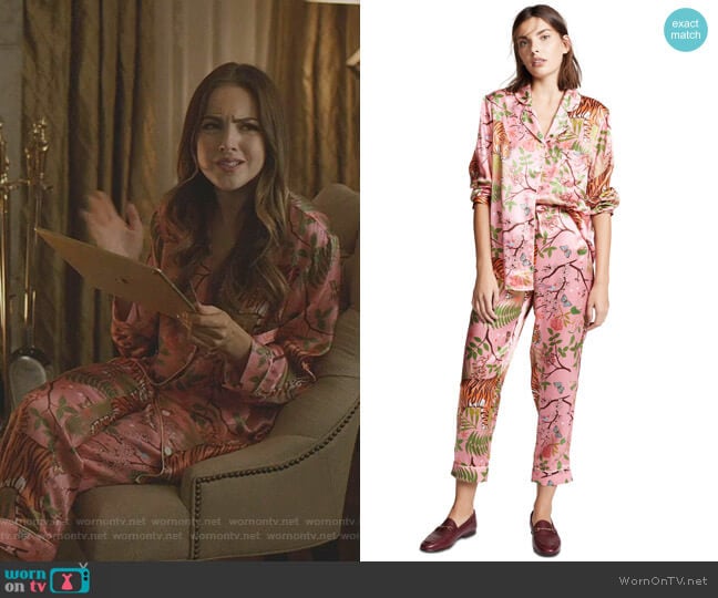Karen Mabon Tiger Blossom PJ Set worn by Fallon Carrington (Elizabeth Gillies) on Dynasty