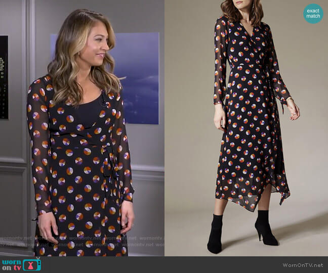 Karen Millen Colour-Pop Wrap Midi Dress worn by Ginger Zee on Good Morning America