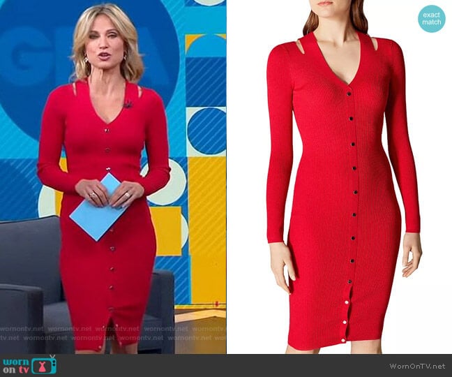 Karen Millen Snap Detail Rib-Knit Dress worn by Amy Robach on Good Morning America