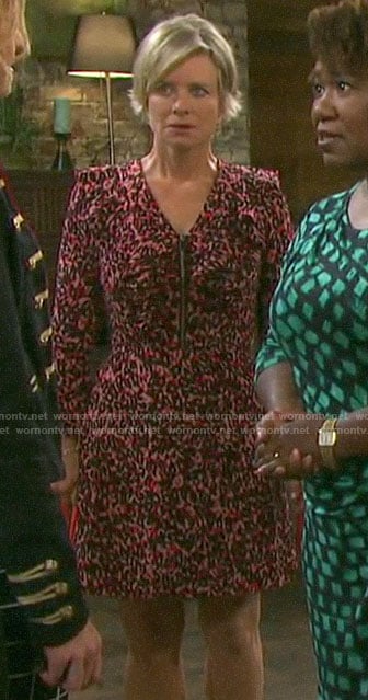 Kayla’s pink ruffled leopard print dress on Days of our Lives
